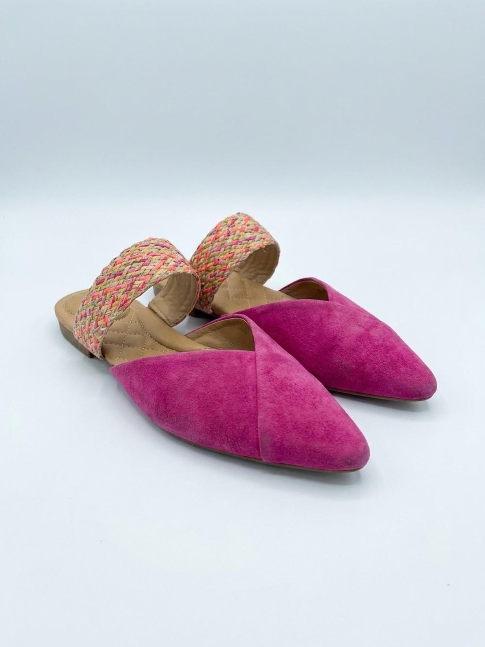 Birdies Fuchsia Suede Pointed-Toe Braided-Strap Mules